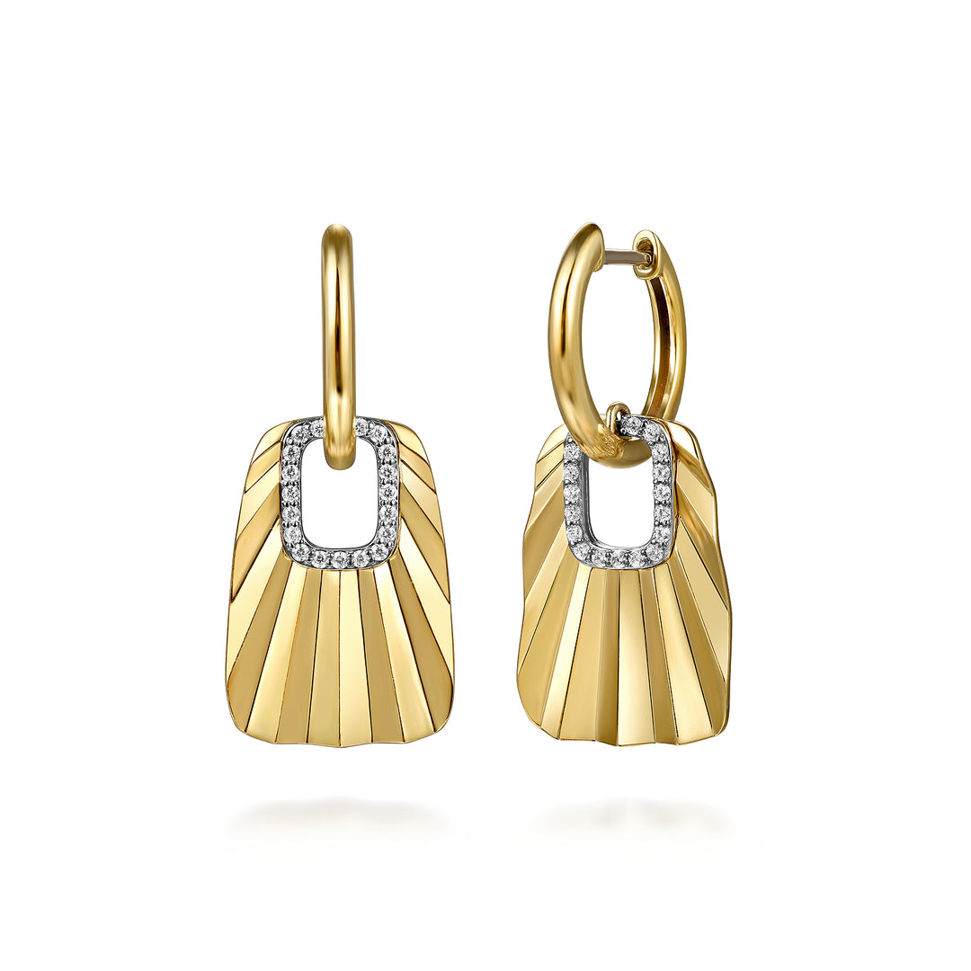 14K Yellow Gold Diamond Huggie Drop Earrings