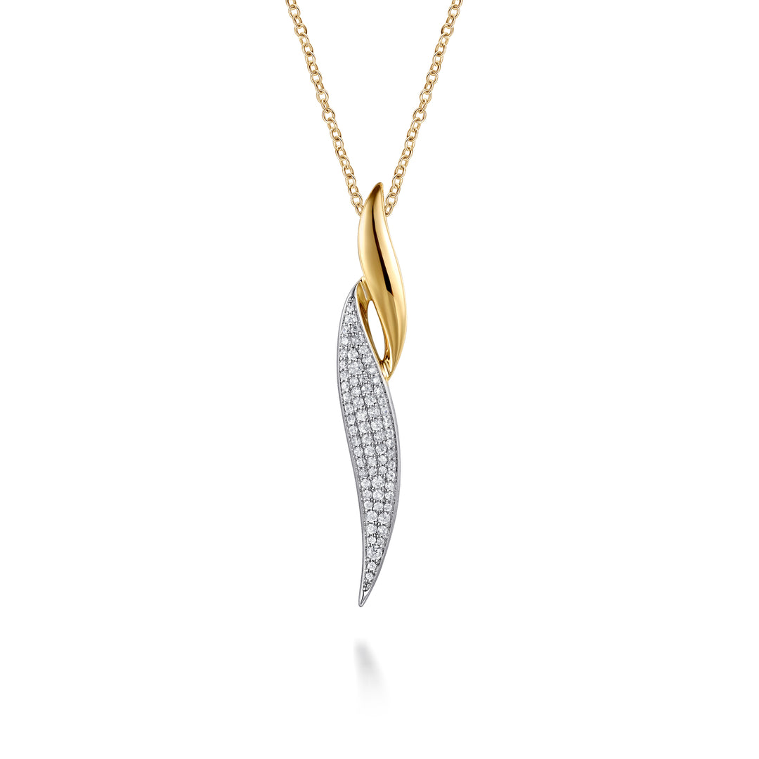 14K 2-Tone Pave Diamond Bypass Pendant Necklace