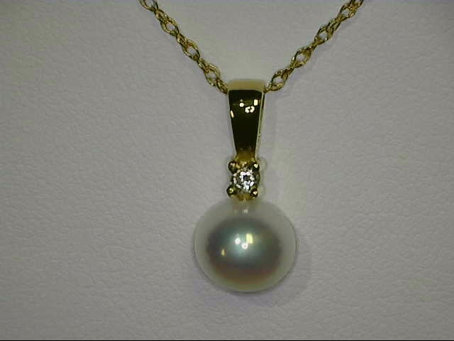 14k Solid Yellow store Gold Necklace with Pearl Pendant