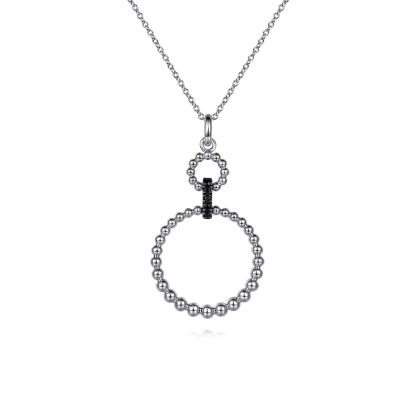 Sterling Silver Black Spinel Bujukan Link Drop Necklace