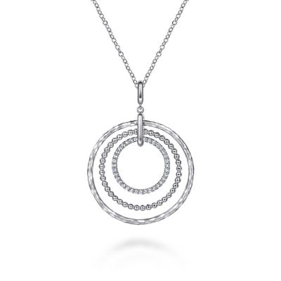 Sterling Silver Bujukan White Sapphire Triple Row Circle Pendant Necklace