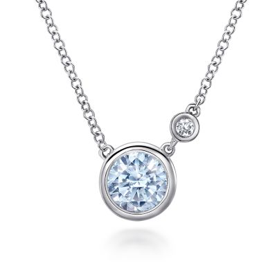 Sterling Silver Aquamarine and Diamond Pendant Necklace