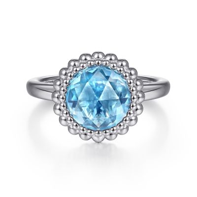 Sterling Silver Round Blue Topaz Bezel Set Ring