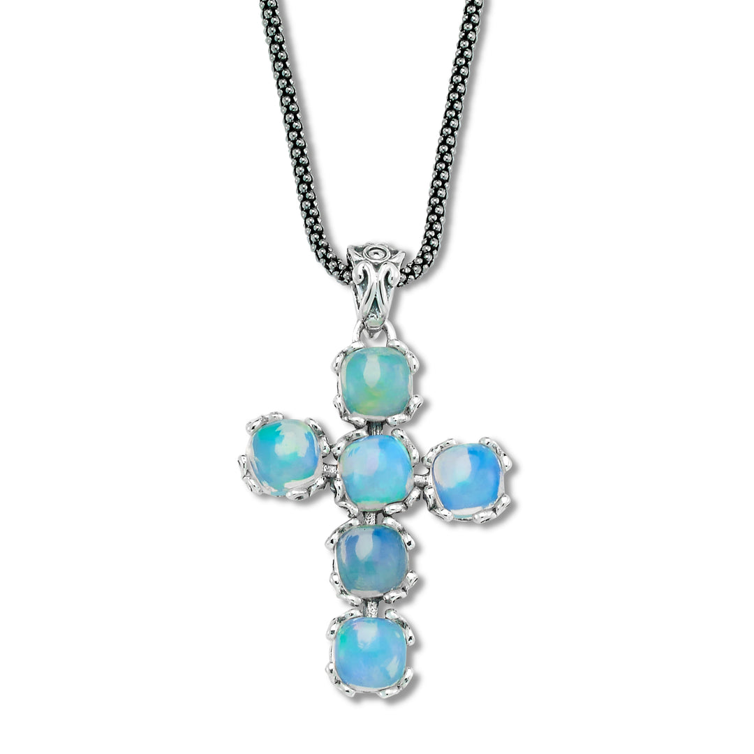 Sterling Silver Opal Cross Pendant Necklace