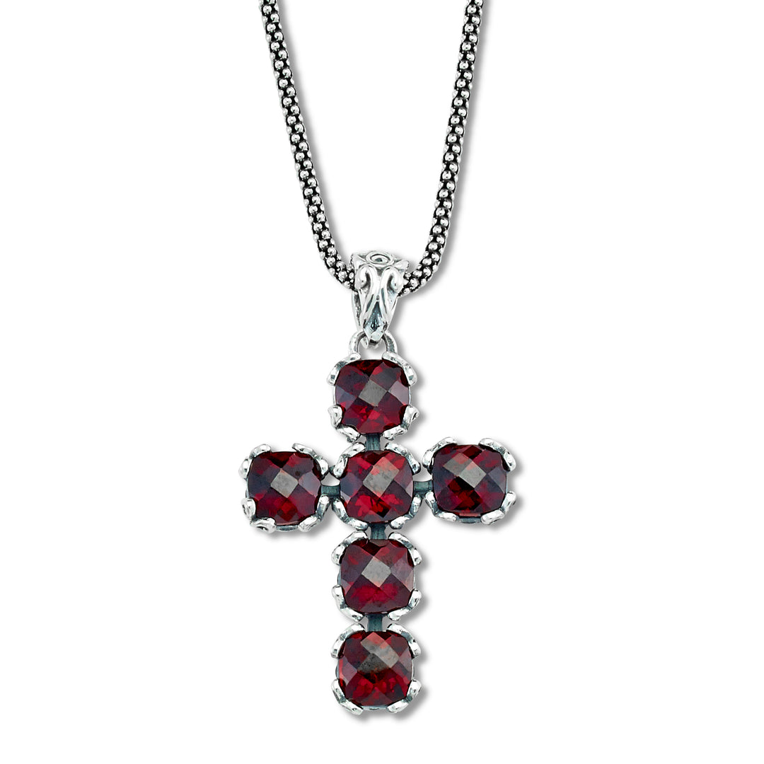 Sterling Silver Garnet Cross Pendant