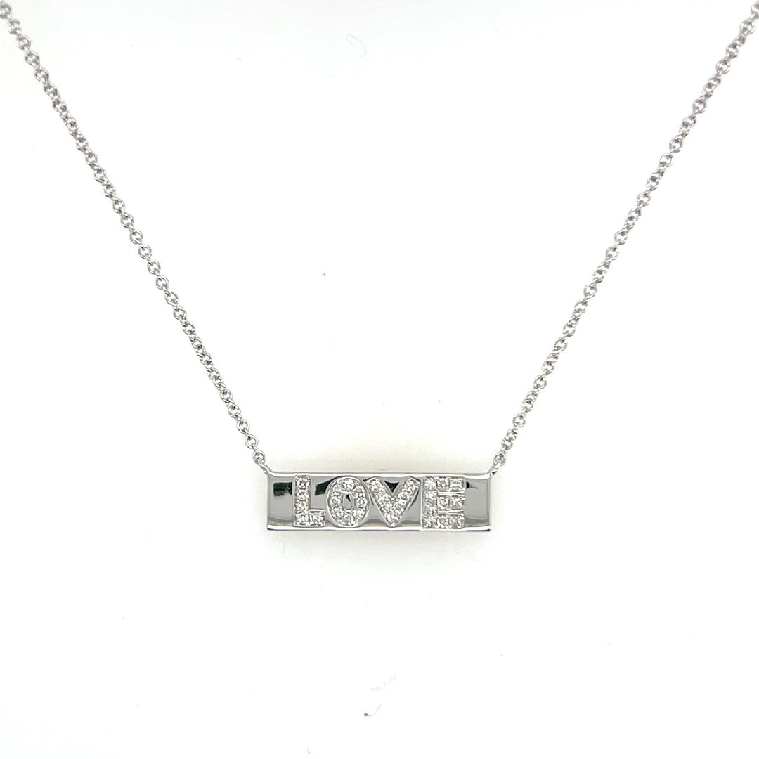 14K White Gold "LOVE" Diamond Necklace