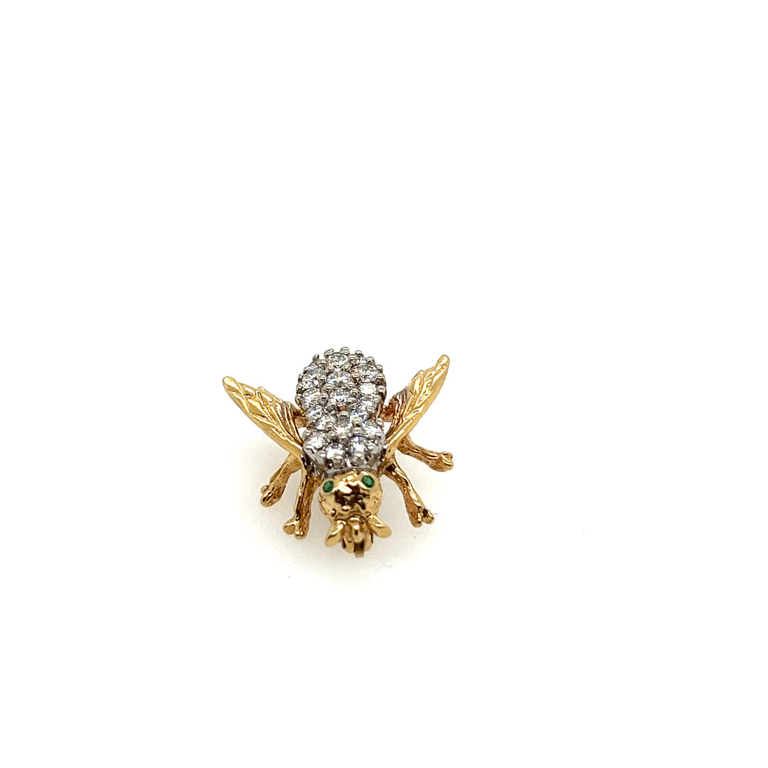 14K Yellow Gold Emerald and Diamond Bee Pin