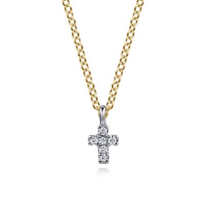 14K Yellow and White Gold 0.03ctw Diamond Cross Necklace