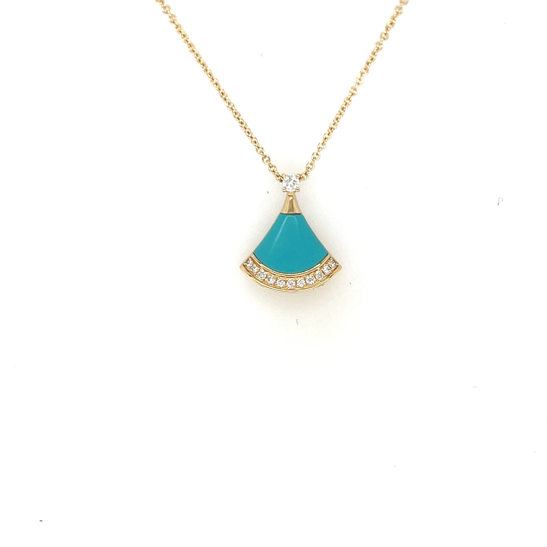 14K Yellow Gold Turquoise and Diamond Necklace