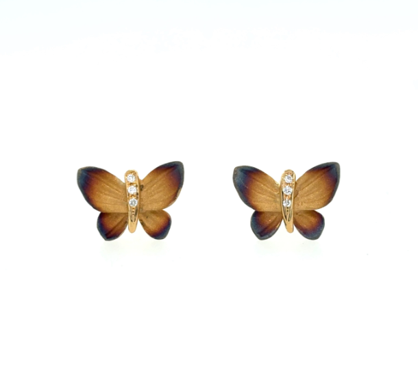 18K Yellow Gold Butterfly Diamond Earrings
