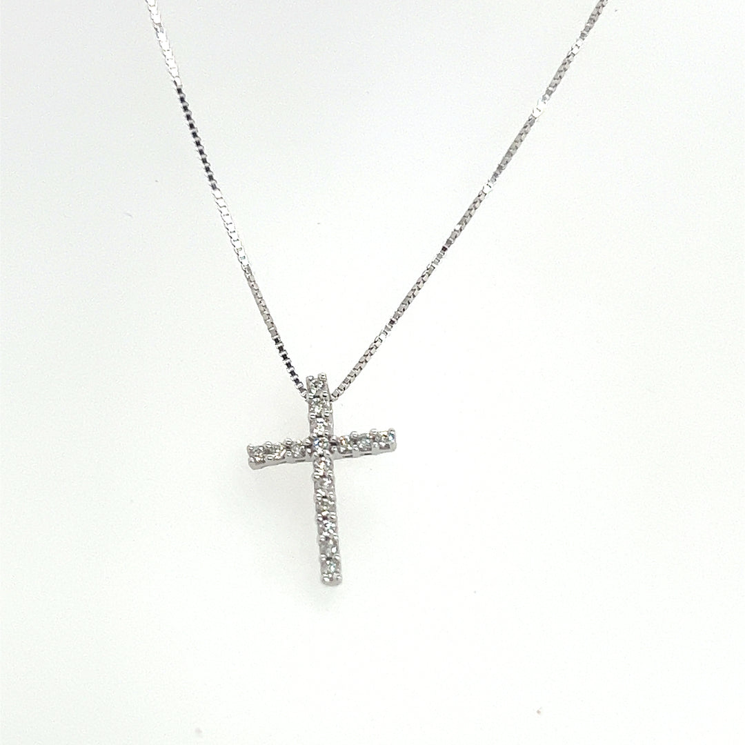 14K White Gold Diamond Cross Necklace