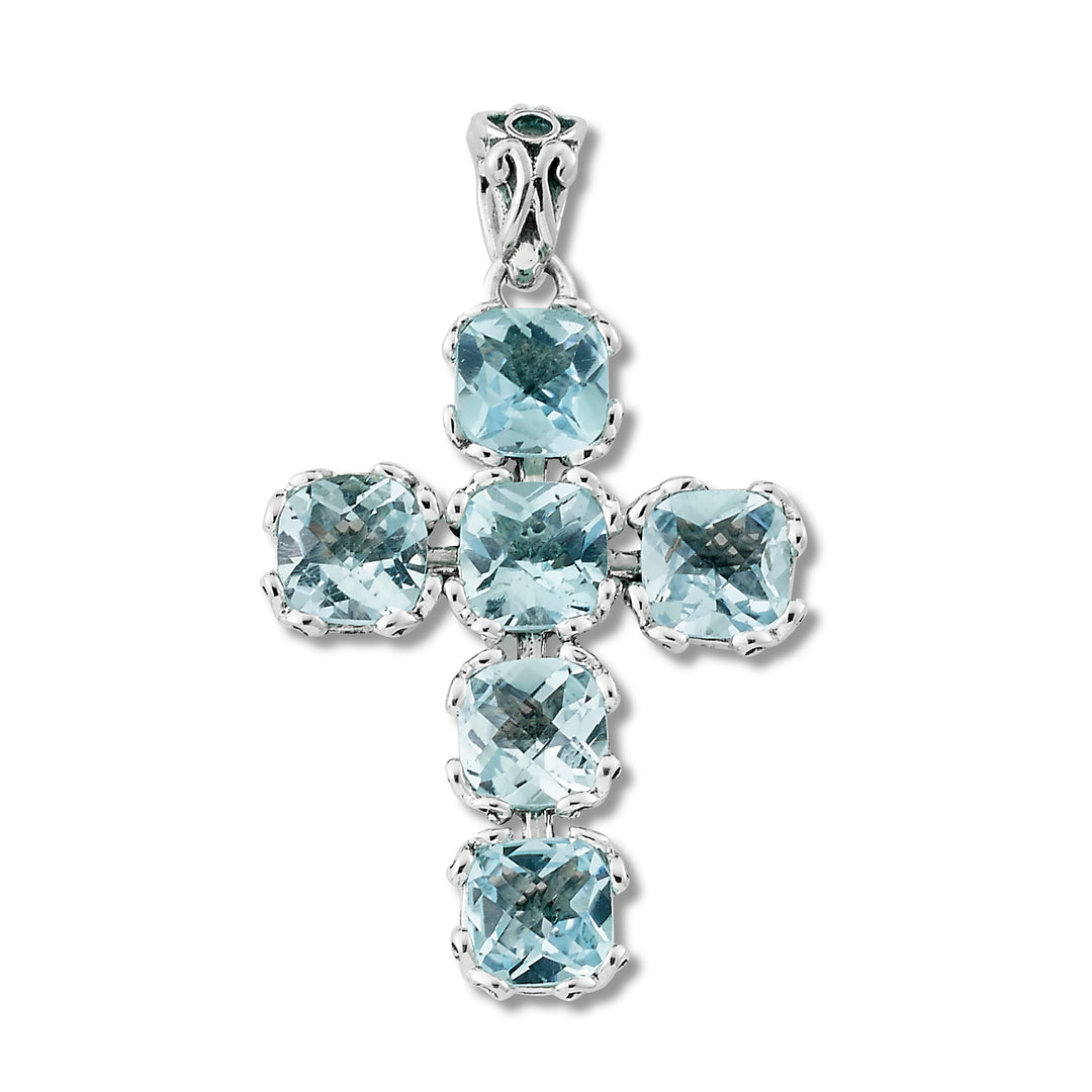 Sterling Silver Blue Topaz Cross Pendant
