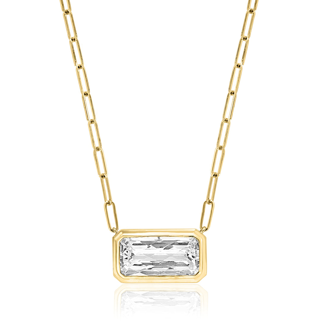14K Yellow Gold Colorless Topaz Necklace