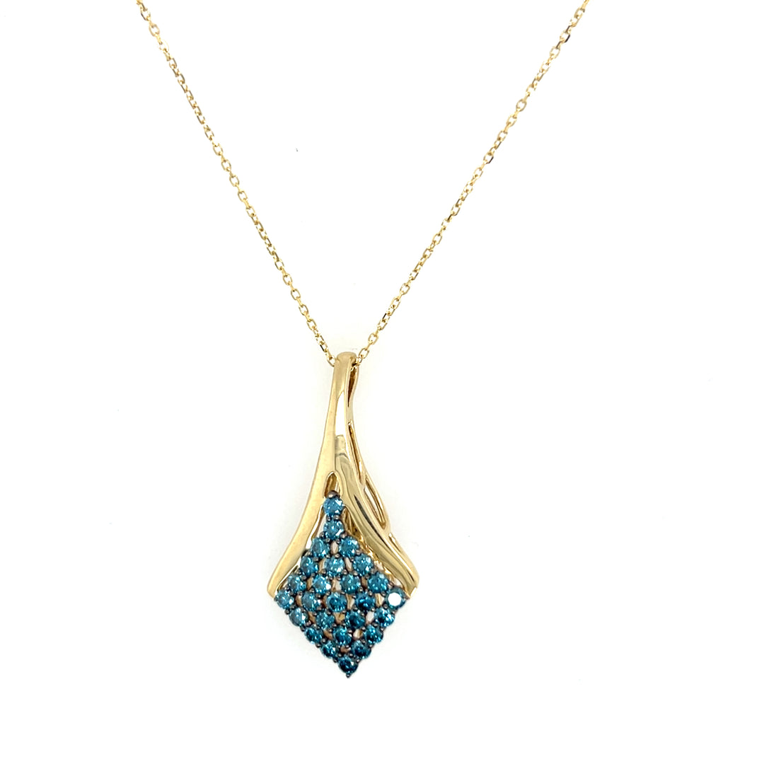 14K Yellow Gold Blue Diamond Necklace