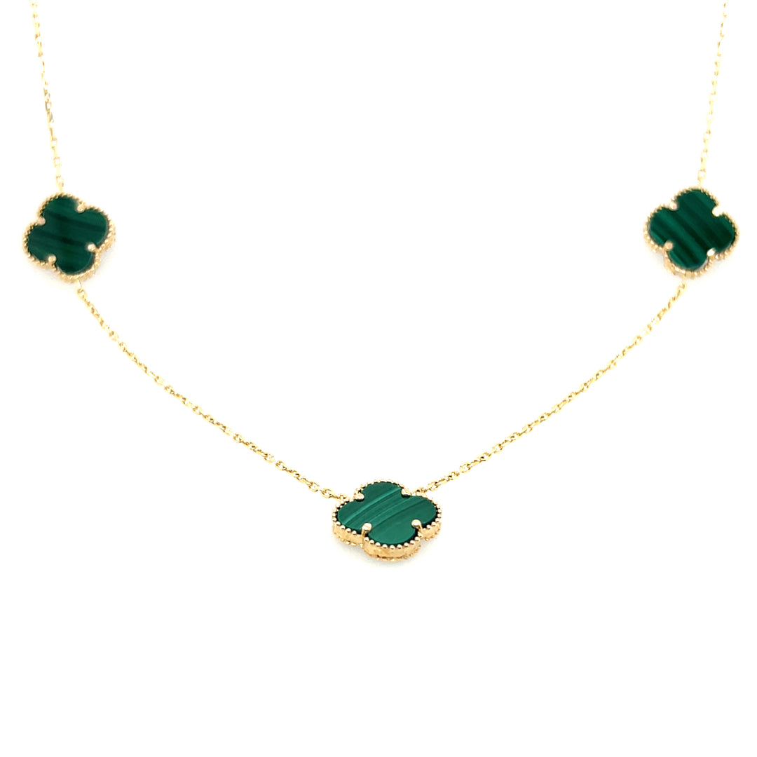 14K Yellow Gold Malachite Motif Necklace