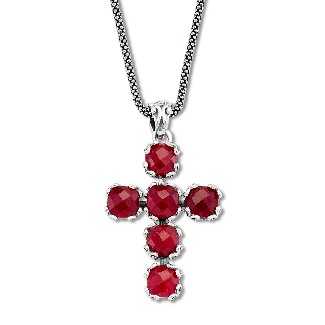 Sterling Silver Ruby Cross Pendant