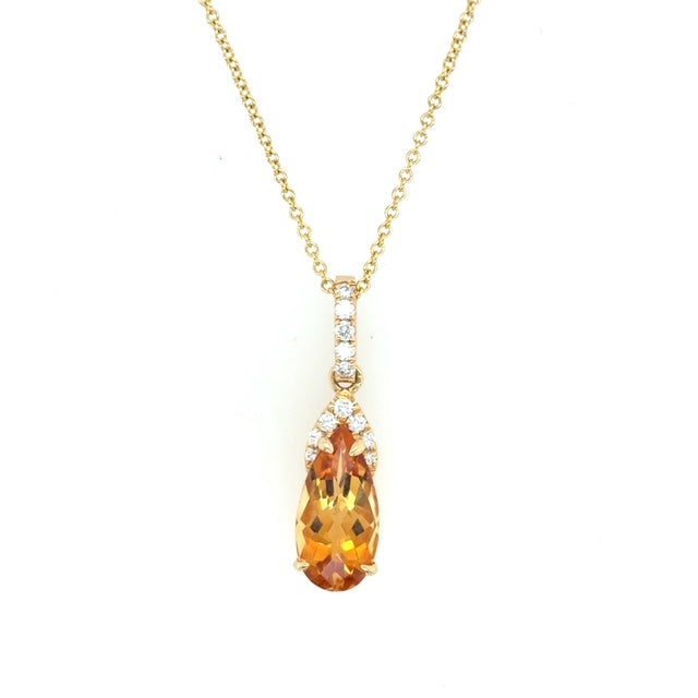 18K Yellow Gold Citrine and Diamond Pear Shaped Necklace