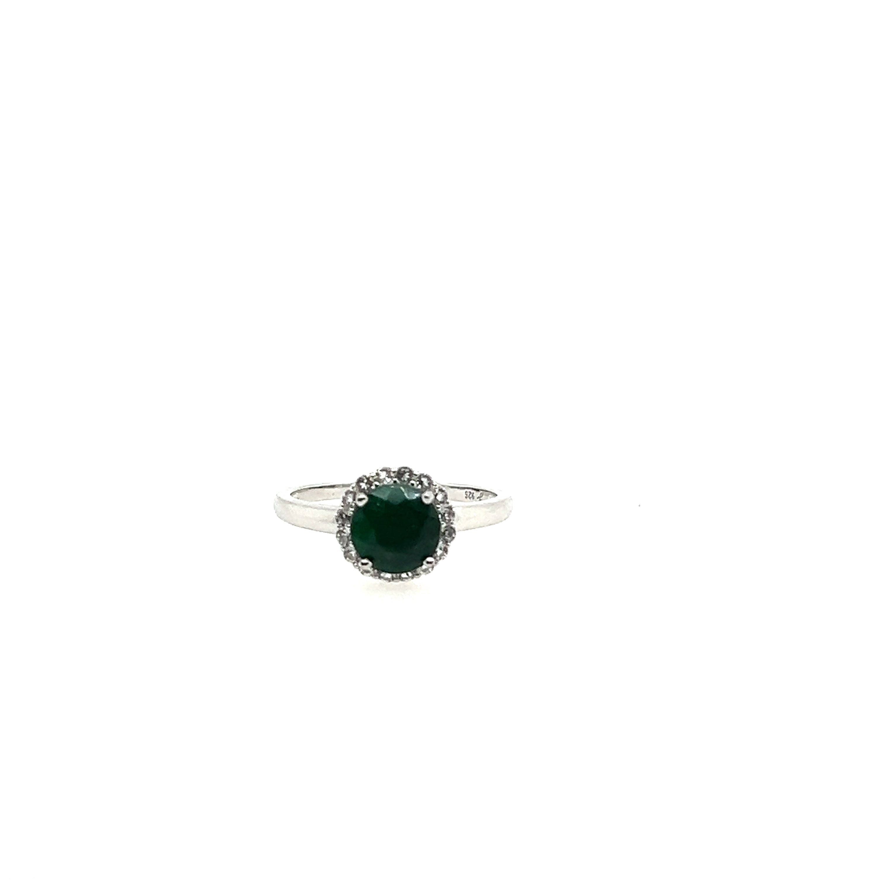 Green Jade & sold White Topaz Oval Sterling Ring