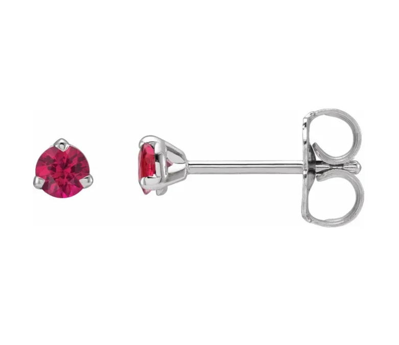14K White Gold Ruby and Diamond Studs