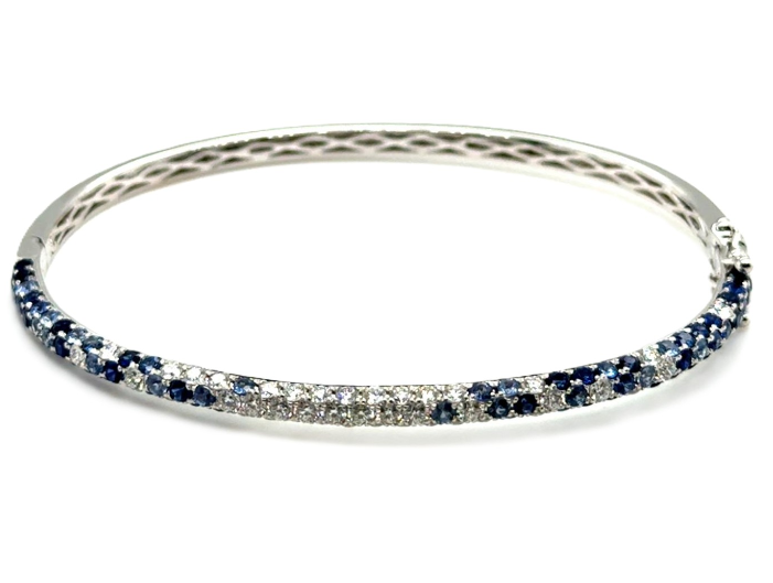 18K White Gold Sapphire and Diamond Ombre Bangle