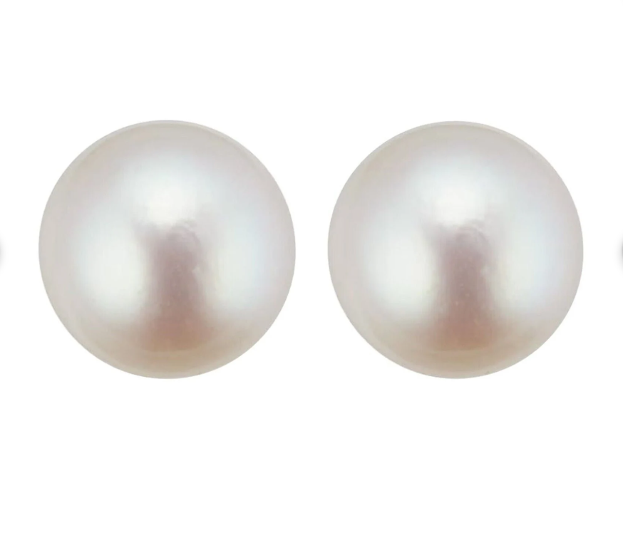 14K Yellow Gold Freshwater Pearl Stud Earrings 8-8.5mm