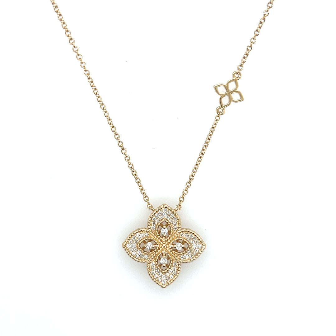 14K Yellow Gold Diamond Clover Necklace