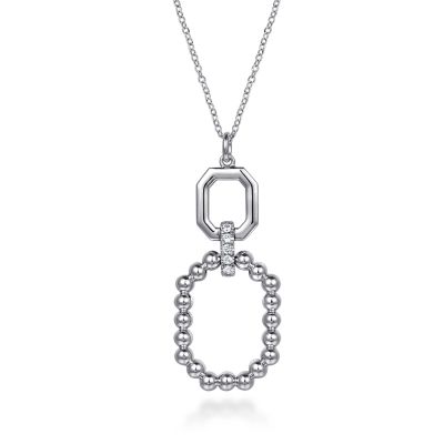 Sterling Silver Octagon White Sapphire Bujukan Drop Pendant Necklace