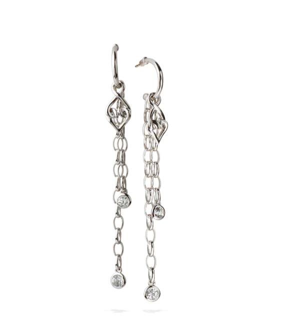 Sterling Silver White Sapphire Dangle Chain Earrings