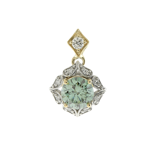 14K Yellow Gold and White Gold Green Labgrown Diamond Pendant