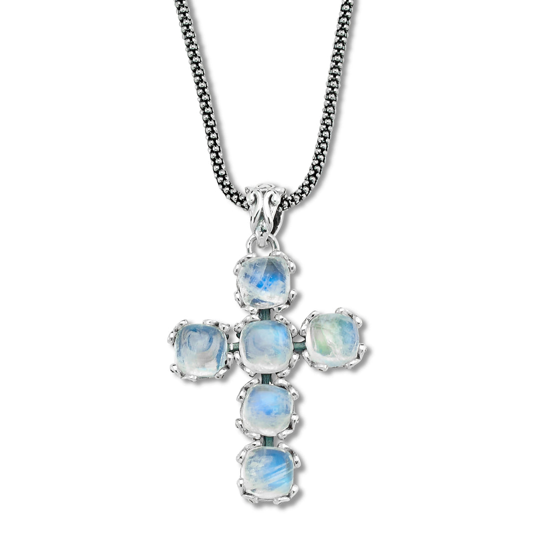 Sterling Silver Rainbow Moonstone Cross Pendant