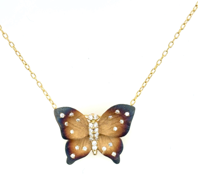 18K Yellow Gold Butterfly Diamond Necklace