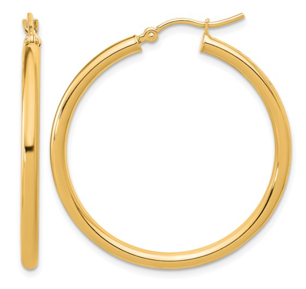 14k Yellow Gold Tube Hoop Earrings