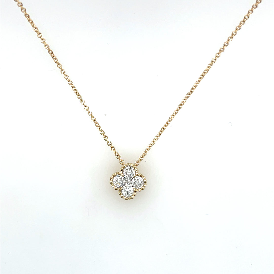 14K Yellow Gold Diamond Clover Motif Necklace