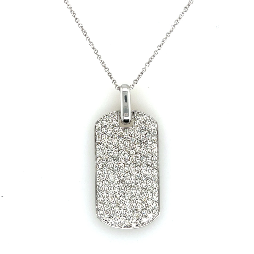 14K White Gold Diamond "Dog Tag" Necklace