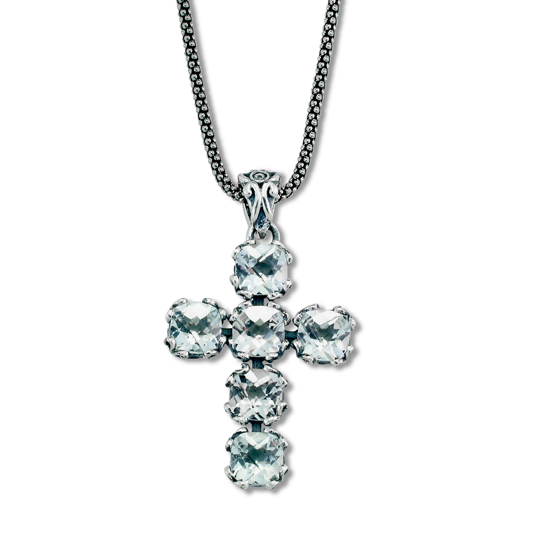 Sterling Silver White Topaz Cross Pendant