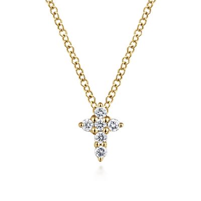 14K Yellow Gold 0.11ctw Diamond Cross Necklace