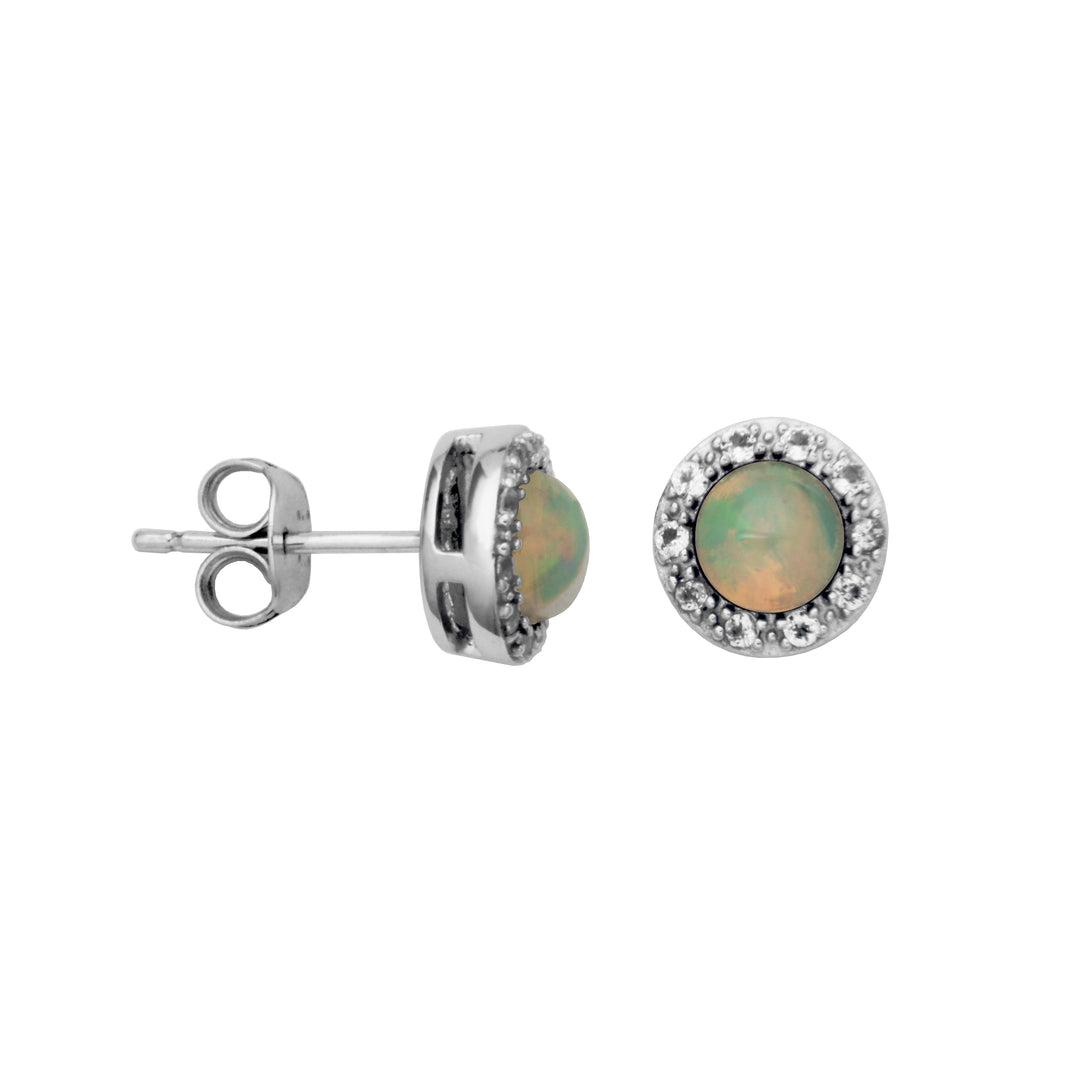 Sterling Silver Rhodium-Plated Genuine Ethiopian Opal and White Topaz Post Earrings